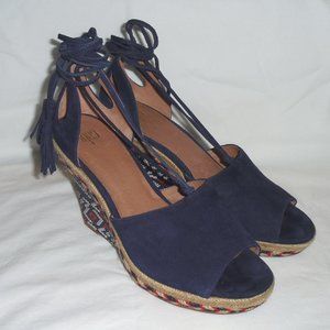 CAbi Navy Isla Espadrille Wedge Sandals Ankle Ties
